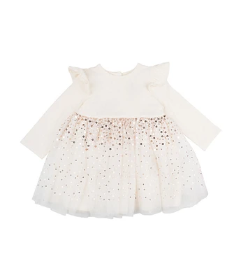 Rare Editions Baby Girls 3-24 Months Long-Sleeve Sequin-Skirted Chiffon Fit-And-Flare Dress