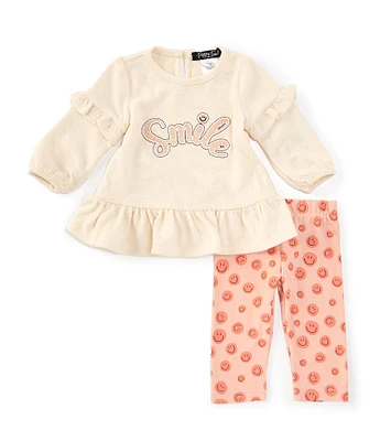 Rare Editions Baby Girls 3-24 Months Long Sleeve Smile Tunic Top & Printed Leggings Set