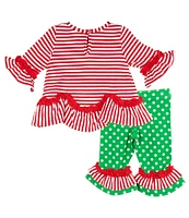 Rare Editions Baby Girls 3-24 Months Long Sleeve Striped Christmas Tree Appliqued Tunic Top & Dotted Leggings Set