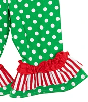 Rare Editions Baby Girls 3-24 Months Long Sleeve Striped Christmas Tree Appliqued Tunic Top & Dotted Leggings Set