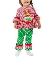 Rare Editions Baby Girls 3-24 Months Long Sleeve Striped Christmas Tree Appliqued Tunic Top & Dotted Leggings Set