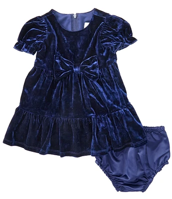 Rare Editions Baby Girls 3-24 Months Puffed Sleeve Crinkle Velvet Fit & Flare Dress