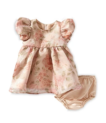 Rare Editions Baby Girls Puffed-Sleeve Floral Organza Fit-And-Flare Dress