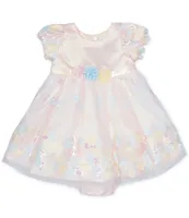 Rare Editions Baby Girls 3-24 Months Puffed Sleeve Iridescent Sequin-Embellished Flower-Appliqued Fit & Flare Dress