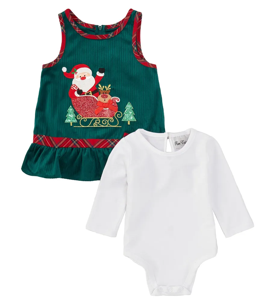 Rare Editions Baby Girls 3-24 Months Santa And Sleigh Corduroy Jumper Dress & Long-Sleeve Jersey Bodysuit Set