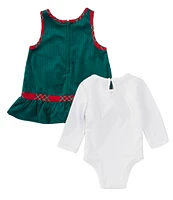 Rare Editions Baby Girls 3-24 Months Santa And Sleigh Corduroy Jumper Dress & Long-Sleeve Jersey Bodysuit Set