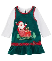 Rare Editions Baby Girls 3-24 Months Santa And Sleigh Corduroy Jumper Dress & Long-Sleeve Jersey Bodysuit Set