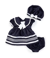 Rare Editions Baby Girls 3-24 Months Short Sleeve Solid/Nautical-Stripe Sailor Fit & Flare Dress