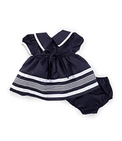 Rare Editions Baby Girls 3-24 Months Short Sleeve Solid/Nautical-Stripe Sailor Fit & Flare Dress