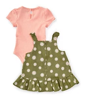 Rare Editions Baby Girls 3-24 Months Sleeveless Daisy-Printed Twill Jumper Dress & Solid Short-Sleeve Bodysuit Set