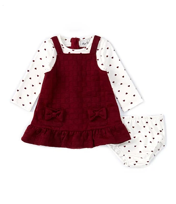 Rare Editions Baby Girls 3-24 Months Sleeveless Patterned Double-Knit Jumper Dress & Heart-Printed French Terry Top Set