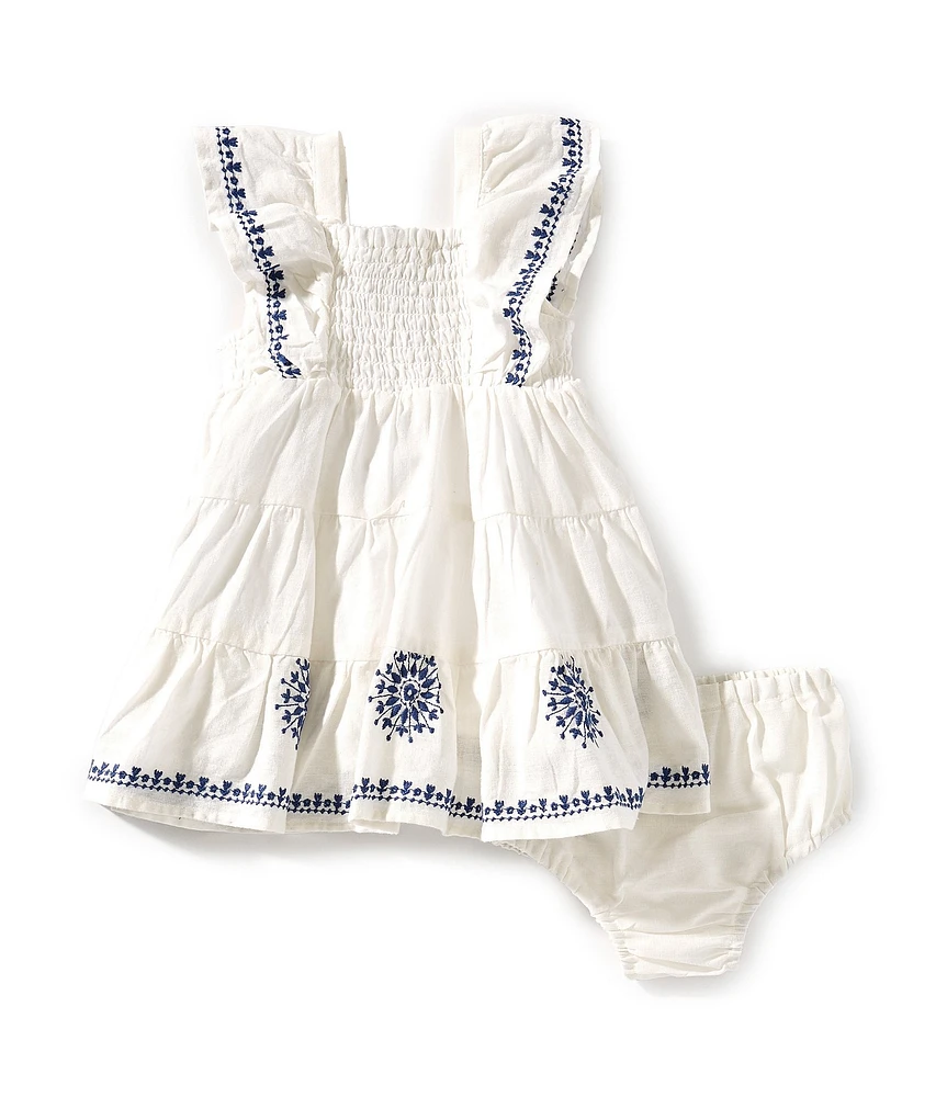 Rare Editions Baby Girls 3-24 Months Sleeveless Patterned Linen-Blend Fit-And-Flare Dress