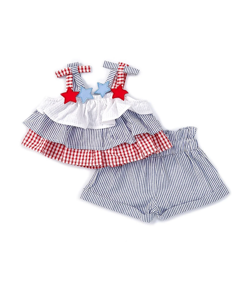 Rare Editions Baby Girls 3-24 Months Sleeveless Solid/Checked Americana Tank Top & Short Set