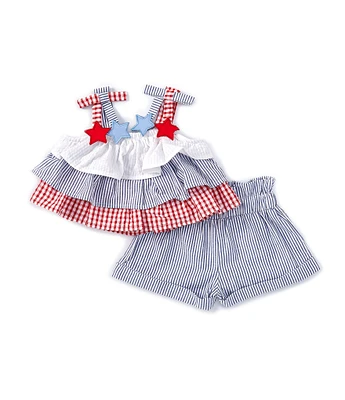 Rare Editions Baby Girls 3-24 Months Sleeveless Solid/Checked Americana Tank Top & Short Set