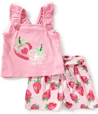 Rare Editions Baby Girls 3-24 Months Sleeveless Strawberry-Motif Tank Top & Strawberry-Printed Shorts Set