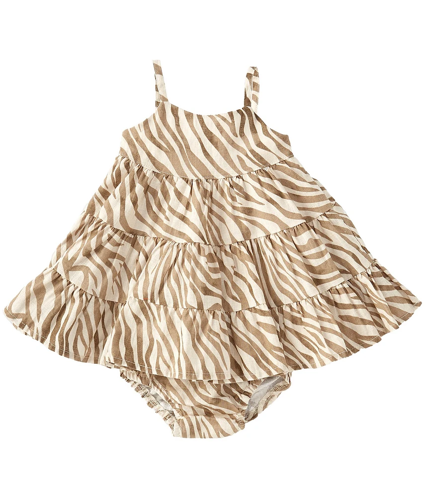 Rare Editions Baby Girls 3-24 Months Sleeveless Zebra-Printed Tiered Linen-Blend Dress