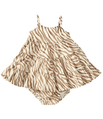 Rare Editions Baby Girls 3-24 Months Sleeveless Zebra-Printed Tiered Linen-Blend Dress