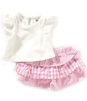 Rare Editions Baby Girls 3-24 Months White Knit Flutter Sleeve Top & Pink Tiered Skort