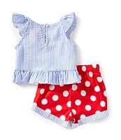 Rare Editions Baby Girls Newborn-24 Months Flutter-Sleeve Striped Crab-Appliqued Top & Large-Dot Shorts Set