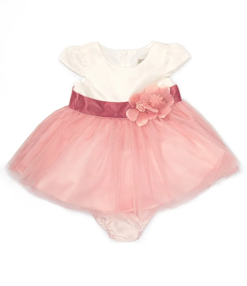 Rare Editions Bbay Girls Newborn-24 Months Short Cap Sleeve Satin Bodice and Mesh Skirted Dress