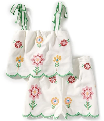 Rare Editions Big Girls 7-12 Scallop Floral Embroidered Top & Shorts Set