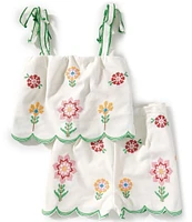 Rare Editions Big Girls Scallop Floral Embroidered Top & Shorts Set