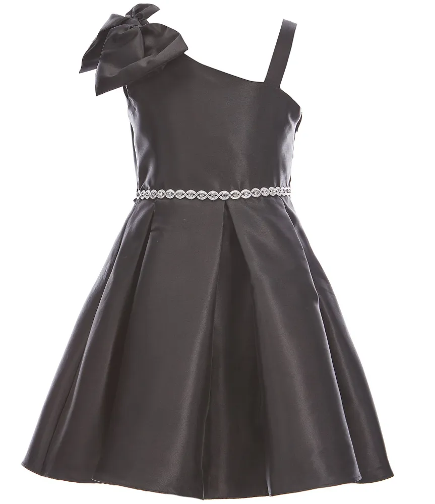 Rare Editions Big Girls 7-16 Asymmetrical-Neckline Rhinestone Detail Fit-And-Flare Mikado Dress