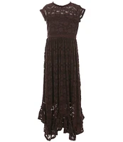 Rare Editions Big Girls 7-16 Cap-Sleeve Lace Long Dress