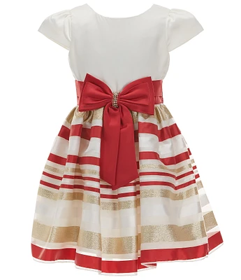 Rare Editions Big Girls 7-16 Cap-Sleeve Satin/Burnout-Striped Organza Fit & Flare Dress