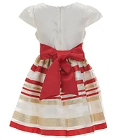 Rare Editions Big Girls 7-16 Cap-Sleeve Satin/Burnout-Striped Organza Fit & Flare Dress