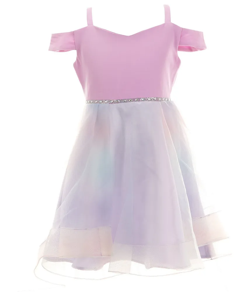 Rare Editions Big Girls 7-16 Cold-Shoulder Solid/Ombre High-Low Hem Ballgown