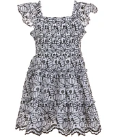 Rare Editions Big Girls 7-16 Eyelet Flutter Sleeve Smocked Scallop Hem Dress
