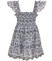 Rare Editions Big Girls 7-16 Eyelet Flutter Sleeve Smocked Scallop Hem Dress
