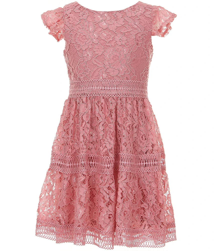Rare Editions Big Girls Flutter-Sleeve Patterned-Lace Fit-And-Flare Dress
