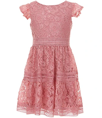 Rare Editions Big Girls 7-16 Flutter-Sleeve Patterned-Lace Fit-And-Flare Dress
