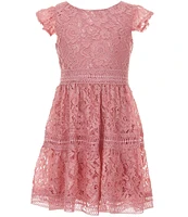 Rare Editions Big Girls Flutter-Sleeve Patterned-Lace Fit-And-Flare Dress