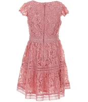 Rare Editions Big Girls Flutter-Sleeve Patterned-Lace Fit-And-Flare Dress