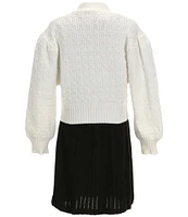 Rare Editions Big Girls 7-16 Long-Sleeve Bow-Accented Knit Cardigan & Short-Sleeve Hacci-Knit A-Line Dress