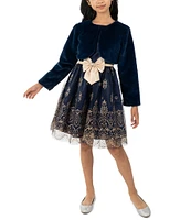 Rare Editions Big Girls 7-16 Long Sleeve Faux-Fur Shrug & Sleeveless Solid/Glitter-Patterned Fit & Flare Dress Set