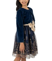 Rare Editions Big Girls 7-16 Long Sleeve Faux-Fur Shrug & Sleeveless Solid/Glitter-Patterned Fit & Flare Dress Set