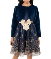 Rare Editions Big Girls 7-16 Long Sleeve Faux-Fur Shrug & Sleeveless Solid/Glitter-Patterned Fit & Flare Dress Set