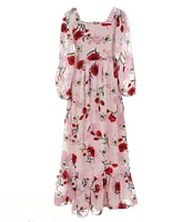 Rare Editions Big Girls 7-16 Long-Sleeve Floral-Burnout Long Dress