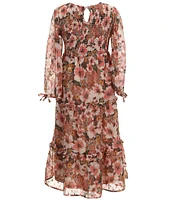 Rare Editions Big Girls 7-16 Long Sleeve Floral Lurex Chiffon Long Dress