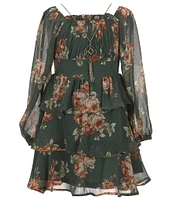 Rare Editions Big Girls 7-16 Long Sleeve Floral-Printed Fit & Flare Dress