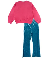 Rare Editions Big Girls 7-16 Long-Sleeve Jingle Bell Sweatshirt & Stretch Velvet Wide-Leg Pant Set