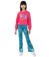 Rare Editions Big Girls 7-16 Long-Sleeve Jingle Bell Sweatshirt & Stretch Velvet Wide-Leg Pant Set