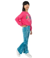 Rare Editions Big Girls 7-16 Long-Sleeve Jingle Bell Sweatshirt & Stretch Velvet Wide-Leg Pant Set