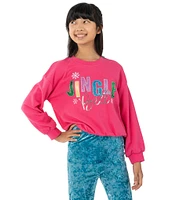 Rare Editions Big Girls 7-16 Long-Sleeve Jingle Bell Sweatshirt & Stretch Velvet Wide-Leg Pant Set