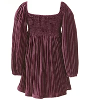 Rare Editions Big Girls 7-16 Long Sleeve Pleated Velvet Shift Dress