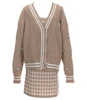 Rare Editions Big Girls 7-16 Long-Sleeve Star Appliqued Cardigan & Checked Dress Set